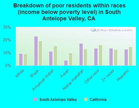 Breakdown of poor residents within races (income below poverty level) in South Antelope Valley, CA