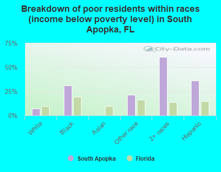 Breakdown of poor residents within races (income below poverty level) in South Apopka, FL