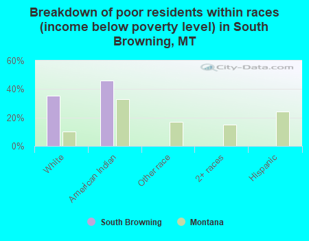 Breakdown of poor residents within races (income below poverty level) in South Browning, MT