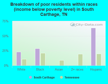 Breakdown of poor residents within races (income below poverty level) in South Carthage, TN