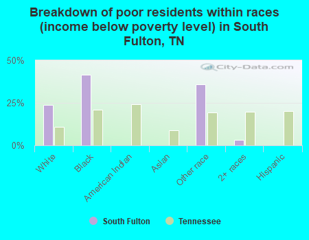 Breakdown of poor residents within races (income below poverty level) in South Fulton, TN