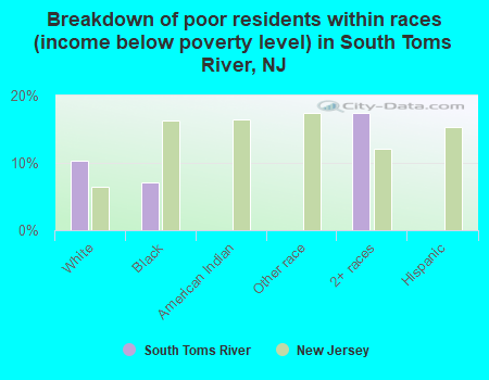 Breakdown of poor residents within races (income below poverty level) in South Toms River, NJ