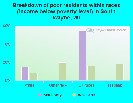 Breakdown of poor residents within races (income below poverty level) in South Wayne, WI