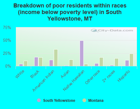 Breakdown of poor residents within races (income below poverty level) in South Yellowstone, MT