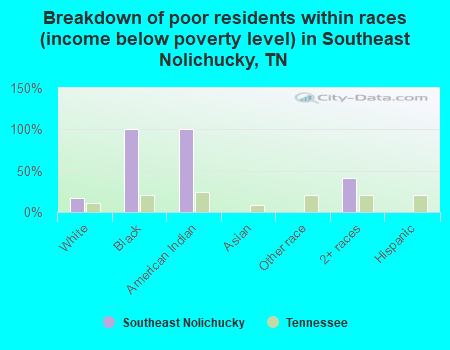 Breakdown of poor residents within races (income below poverty level) in Southeast Nolichucky, TN