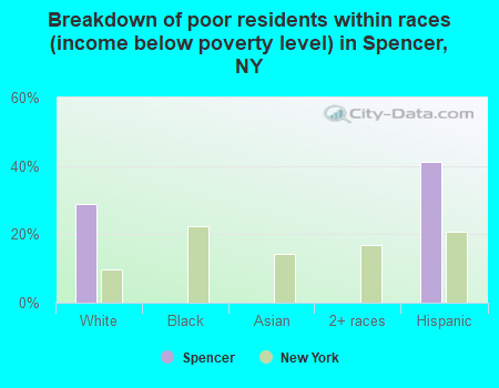 Breakdown of poor residents within races (income below poverty level) in Spencer, NY