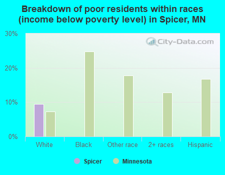 Breakdown of poor residents within races (income below poverty level) in Spicer, MN