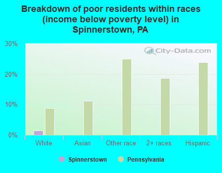 Breakdown of poor residents within races (income below poverty level) in Spinnerstown, PA
