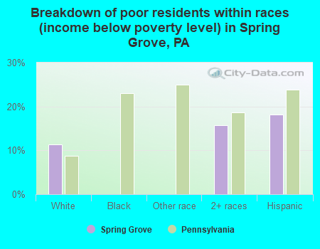 Breakdown of poor residents within races (income below poverty level) in Spring Grove, PA