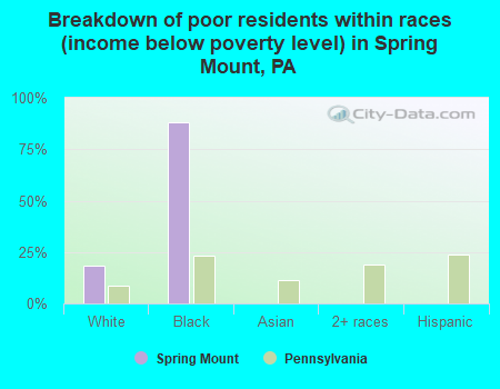 Breakdown of poor residents within races (income below poverty level) in Spring Mount, PA
