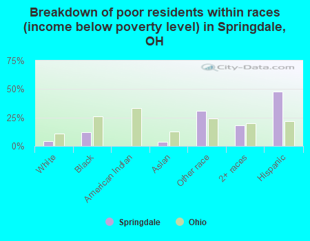 Breakdown of poor residents within races (income below poverty level) in Springdale, OH