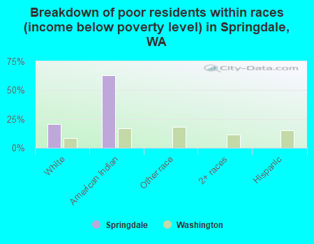 Breakdown of poor residents within races (income below poverty level) in Springdale, WA