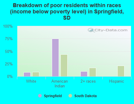 Breakdown of poor residents within races (income below poverty level) in Springfield, SD
