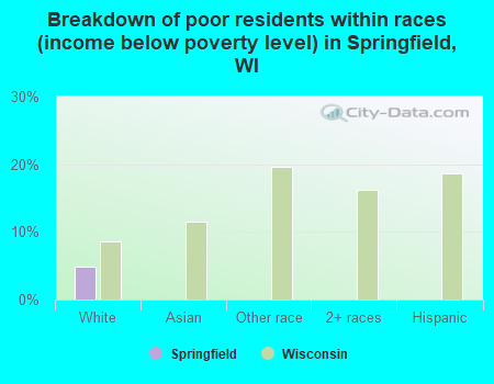 Breakdown of poor residents within races (income below poverty level) in Springfield, WI
