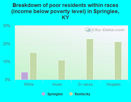 Breakdown of poor residents within races (income below poverty level) in Springlee, KY