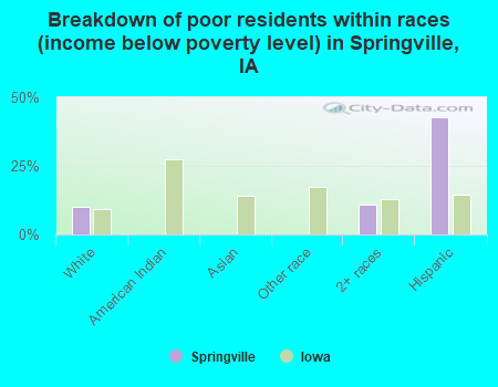 Breakdown of poor residents within races (income below poverty level) in Springville, IA