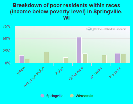 Breakdown of poor residents within races (income below poverty level) in Springville, WI