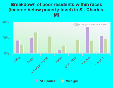 Breakdown of poor residents within races (income below poverty level) in St. Charles, MI