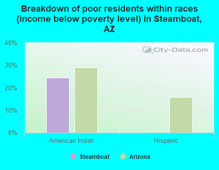 Breakdown of poor residents within races (income below poverty level) in Steamboat, AZ