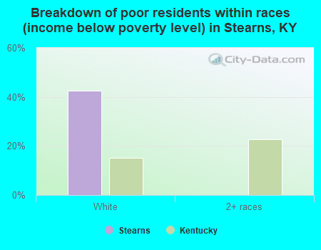 Breakdown of poor residents within races (income below poverty level) in Stearns, KY