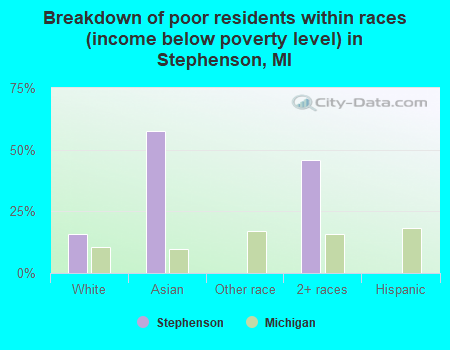 Breakdown of poor residents within races (income below poverty level) in Stephenson, MI