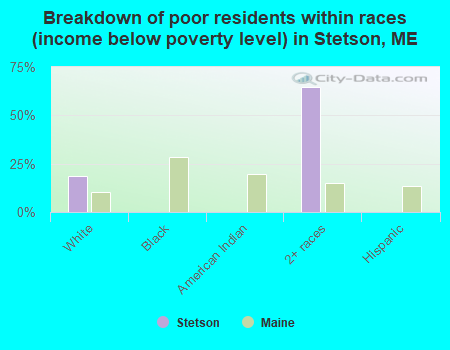 Breakdown of poor residents within races (income below poverty level) in Stetson, ME