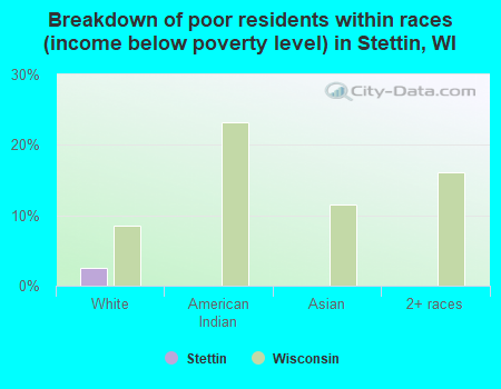 Breakdown of poor residents within races (income below poverty level) in Stettin, WI