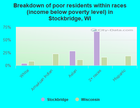 Breakdown of poor residents within races (income below poverty level) in Stockbridge, WI