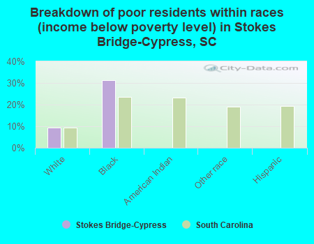 Breakdown of poor residents within races (income below poverty level) in Stokes Bridge-Cypress, SC