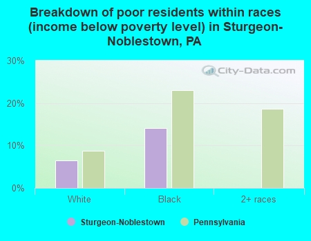 Breakdown of poor residents within races (income below poverty level) in Sturgeon-Noblestown, PA