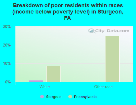 Breakdown of poor residents within races (income below poverty level) in Sturgeon, PA