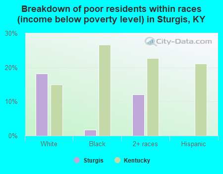 Breakdown of poor residents within races (income below poverty level) in Sturgis, KY
