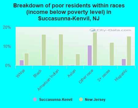 Breakdown of poor residents within races (income below poverty level) in Succasunna-Kenvil, NJ