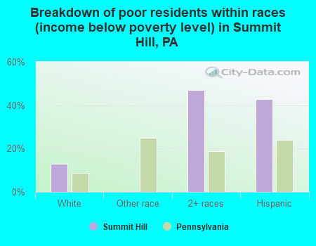 Breakdown of poor residents within races (income below poverty level) in Summit Hill, PA