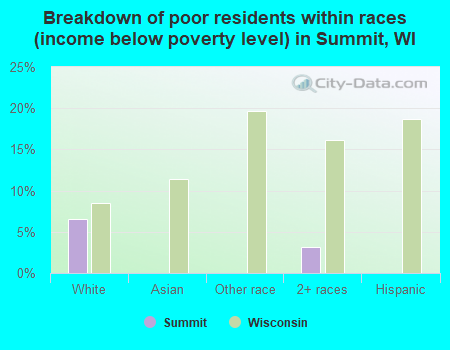 Breakdown of poor residents within races (income below poverty level) in Summit, WI