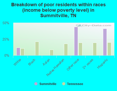 Breakdown of poor residents within races (income below poverty level) in Summitville, TN