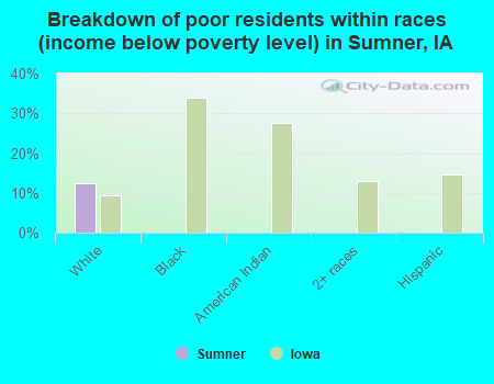 Breakdown of poor residents within races (income below poverty level) in Sumner, IA