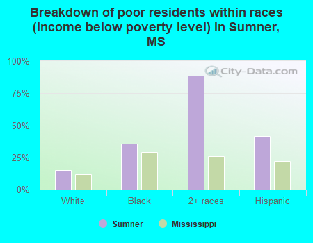Breakdown of poor residents within races (income below poverty level) in Sumner, MS