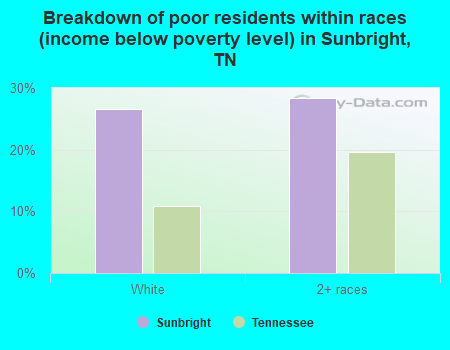 Breakdown of poor residents within races (income below poverty level) in Sunbright, TN