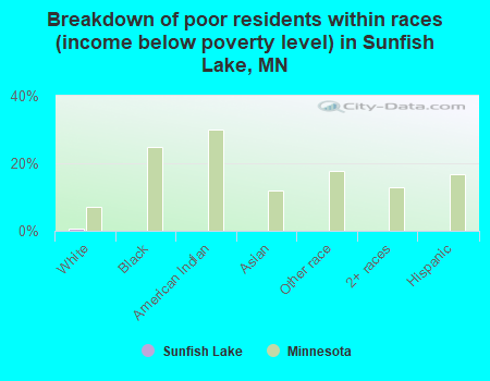 Breakdown of poor residents within races (income below poverty level) in Sunfish Lake, MN