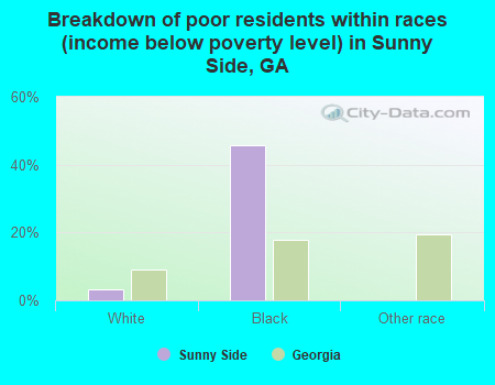 Breakdown of poor residents within races (income below poverty level) in Sunny Side, GA