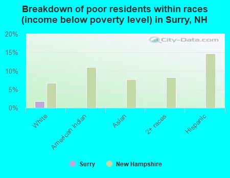 Breakdown of poor residents within races (income below poverty level) in Surry, NH