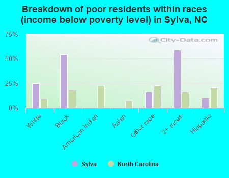 Breakdown of poor residents within races (income below poverty level) in Sylva, NC