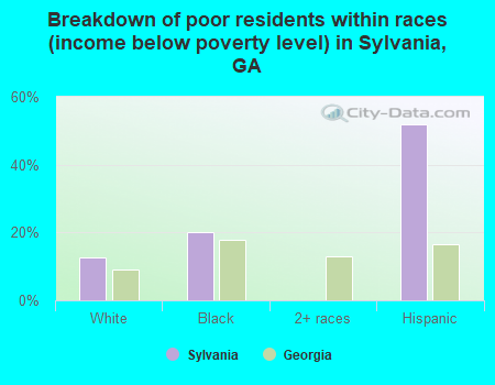Breakdown of poor residents within races (income below poverty level) in Sylvania, GA