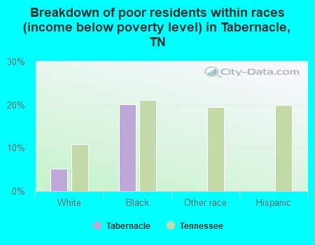Breakdown of poor residents within races (income below poverty level) in Tabernacle, TN