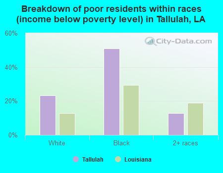 Breakdown of poor residents within races (income below poverty level) in Tallulah, LA