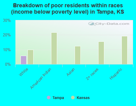 Breakdown of poor residents within races (income below poverty level) in Tampa, KS