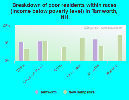 Breakdown of poor residents within races (income below poverty level) in Tamworth, NH