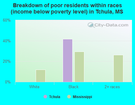 Breakdown of poor residents within races (income below poverty level) in Tchula, MS
