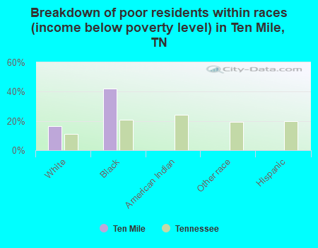 Breakdown of poor residents within races (income below poverty level) in Ten Mile, TN